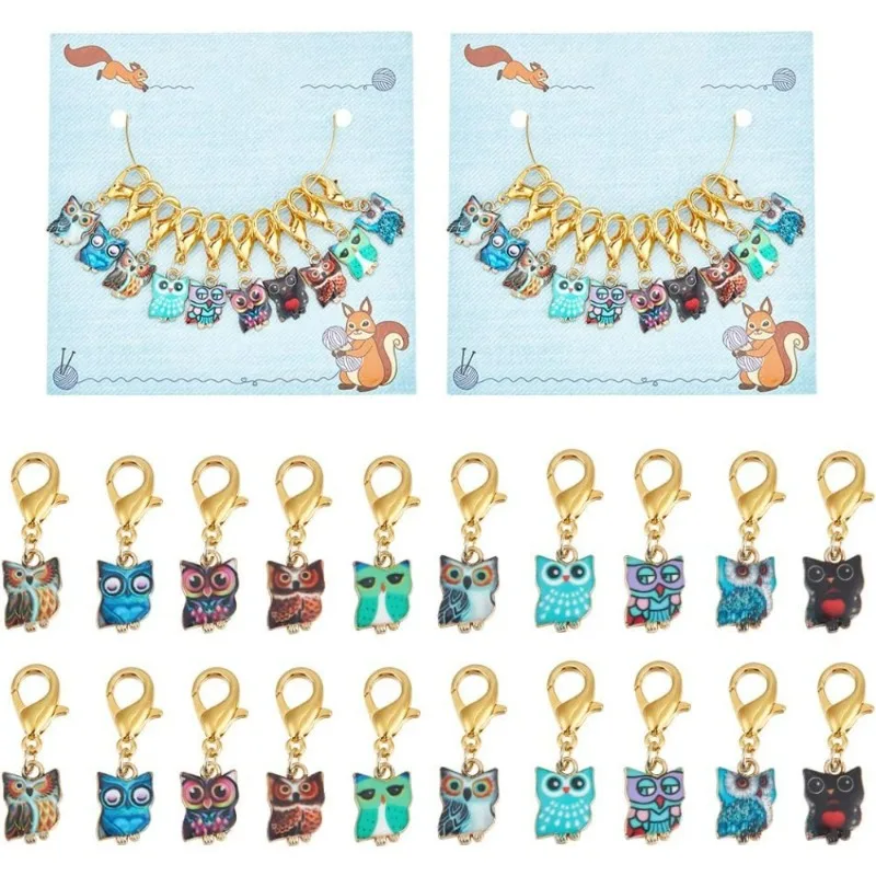 

20 Pcs Owl Stitch Markers Printed Alloy Crochet Stitch Marker Charms Removable Lobster Clasp Locking Stitch Marker for Knitting