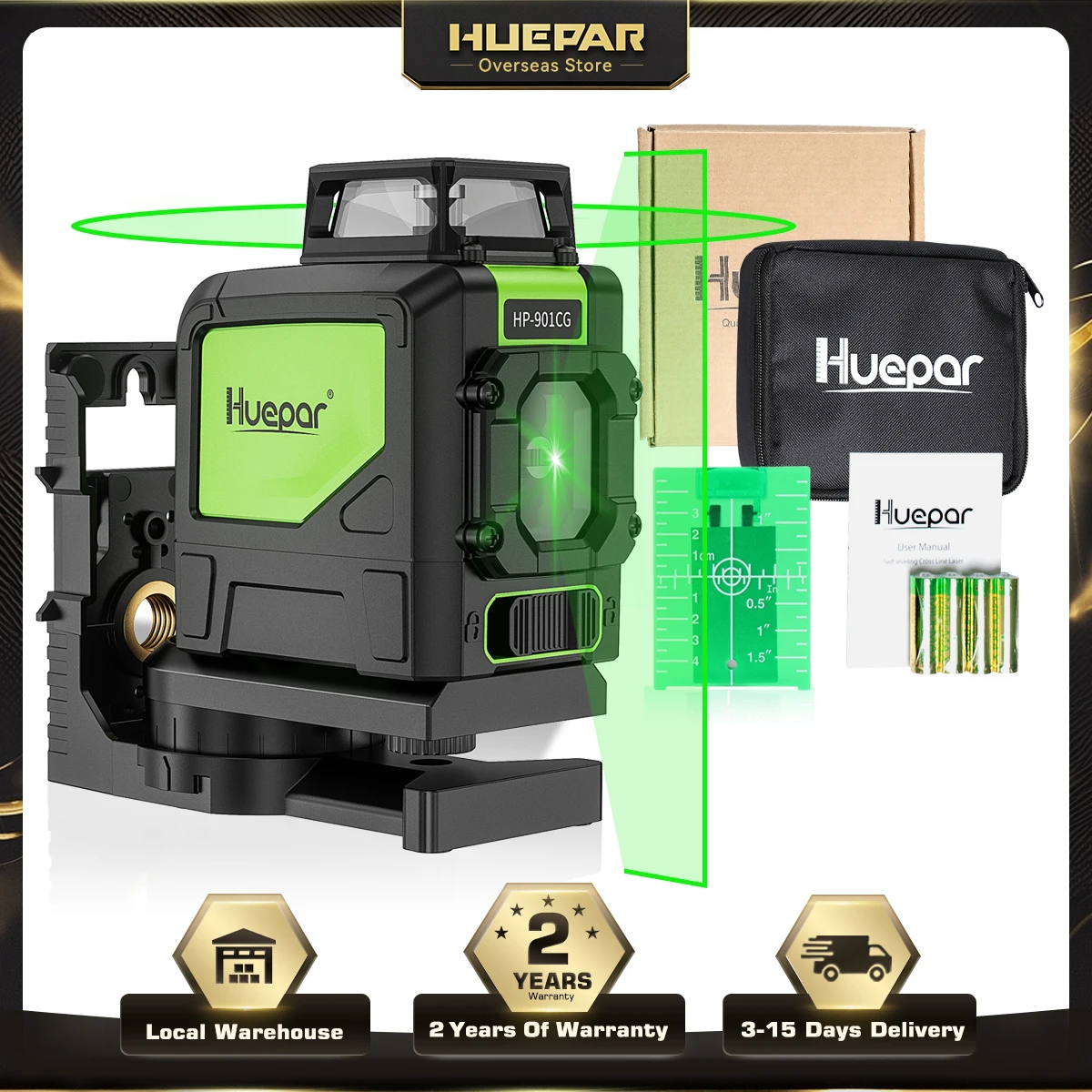 

Huepar 901CG Self-Leveling Laser Level 360 Green Beam Cross Line Laser Tool with Pulse Mode, Magnetic Pivoting Base