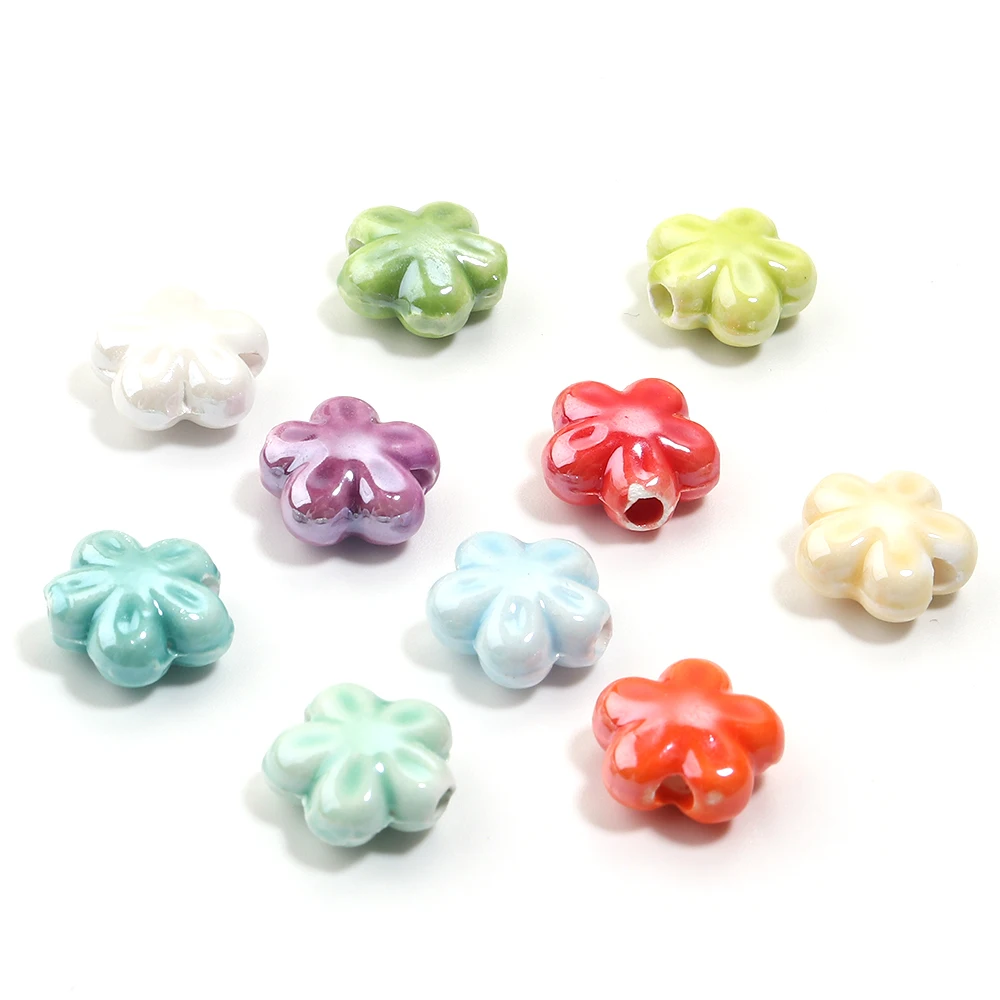 10–20 Stück 12 mm handgefertigte bunte Blumenform-Keramikperlen, lose Abstandsperlen für DIY-Armbänder, Halsketten, Ohrringe, Schmuckherstellung – Detail 6