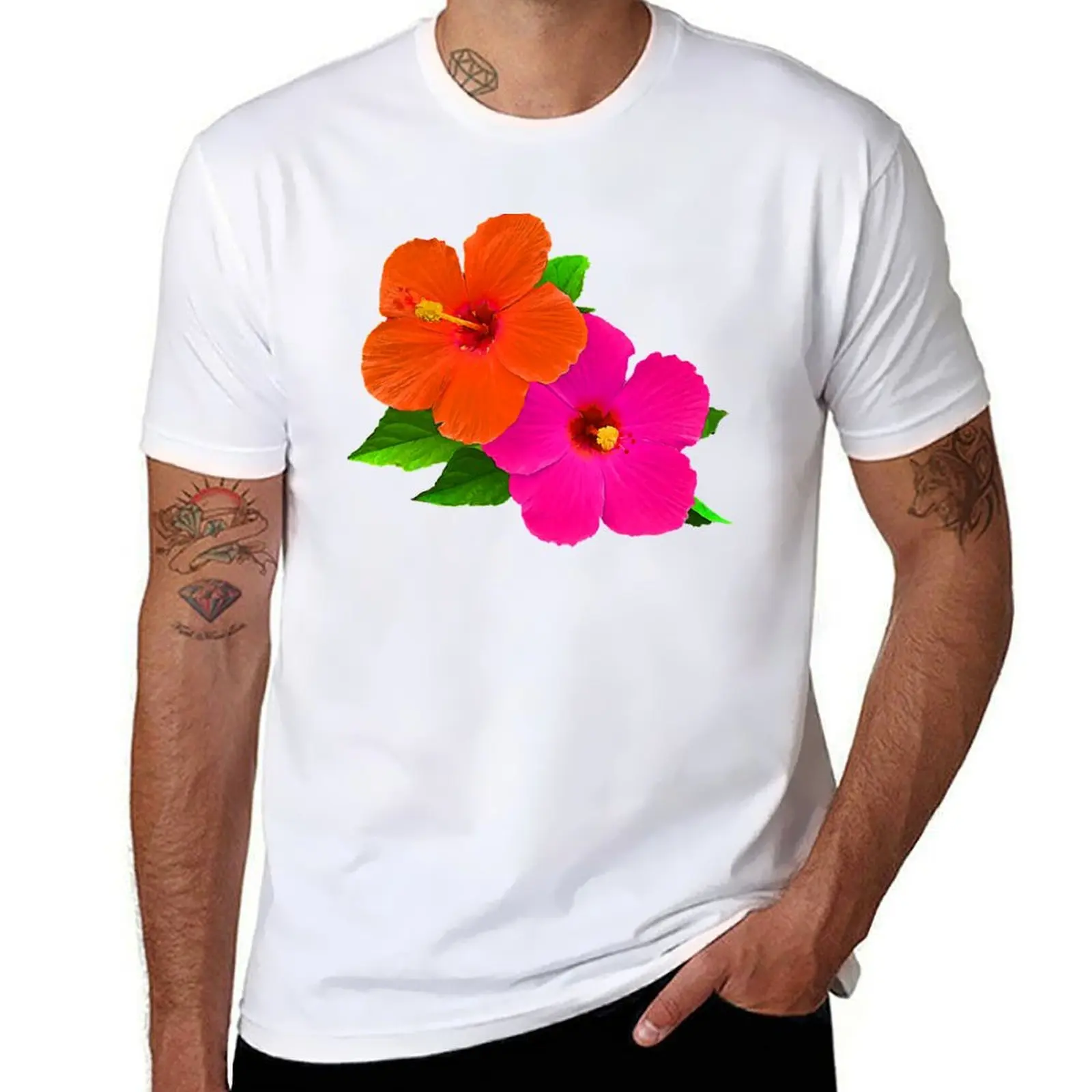 

Hawaiian Hibiscus/Hot Pink/Orange T-Shirt Clothing for a boy anime figures baggy shirts Men's clothing