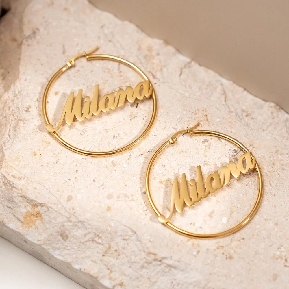 Haiyufly Custom Name Hoop Earring for Women Girls Pin Earrings Stainless Steel Jewelry Mother Kids Personalized Birthday Gift view 4