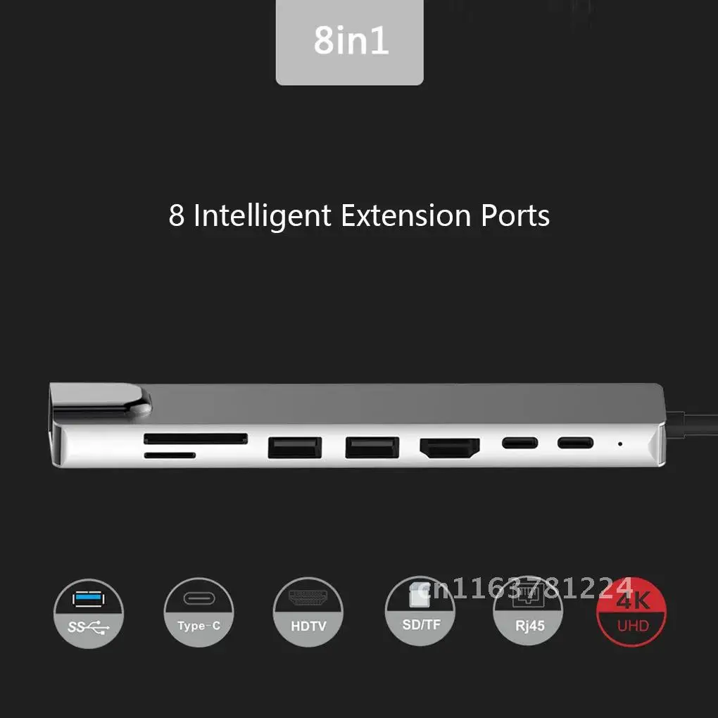 4K 60Hz 8 In 1 Thunderbolt 3 USB C Hub USB 3.0 Type-C Hub To HD Adapter USB-C Hub Aluminum Alloy TF SD Reader Slot PD For PC