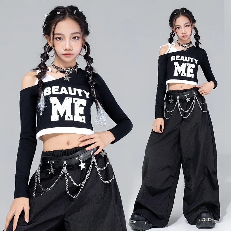 جديد الفتيات Kpop ملابس رقص طفل أداء الجاز الملابس السوداء المحاصيل الأعلى خلط السراويل موضة الهيب هوب الشارع ملابس الرقص VDL4570 #1
