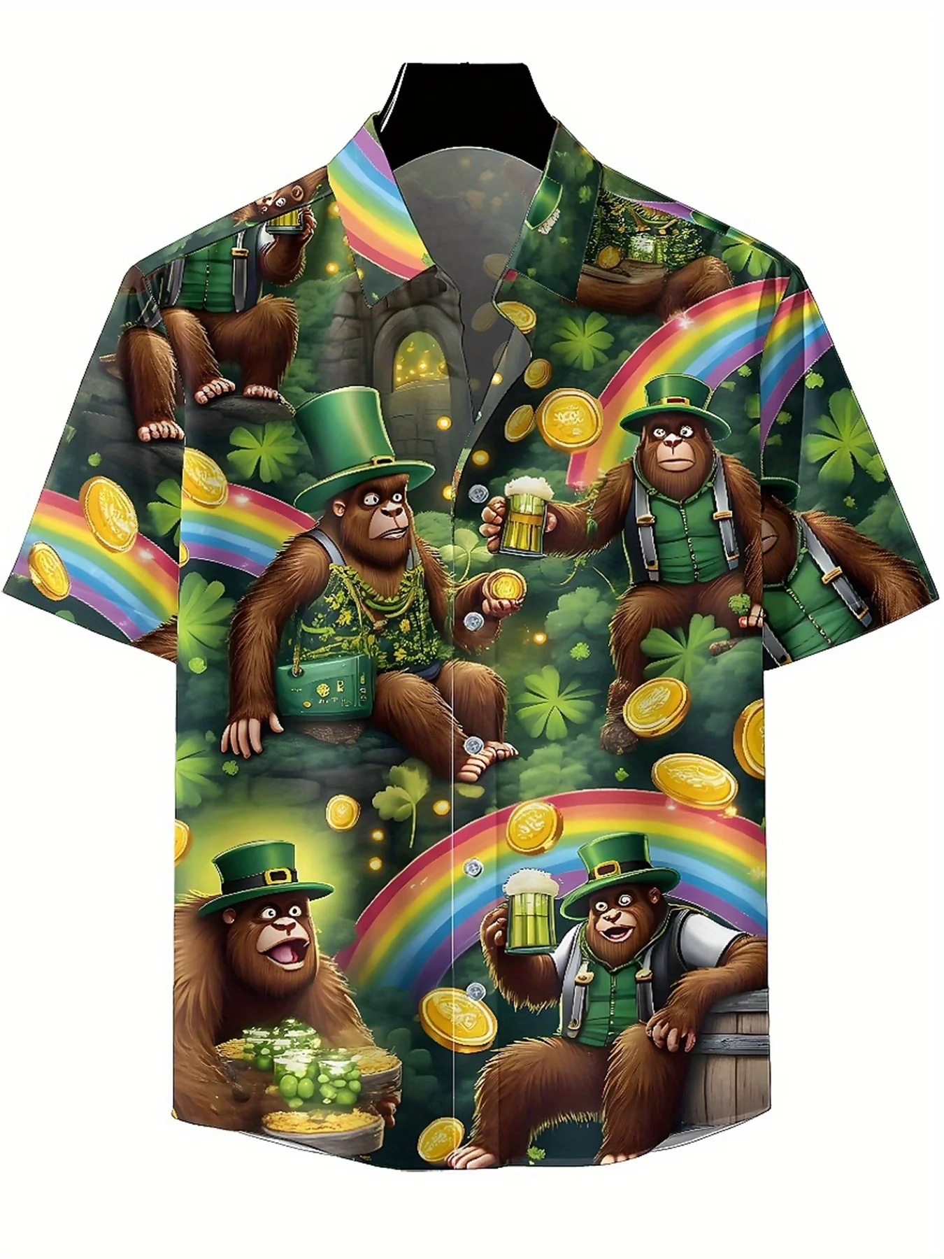 قمصان هاواي مقاس كبير للرجال بنمط كرنفال فورست، قمصان بأزرار، ملابس كاجوال للجنسين، قمصان صيفية