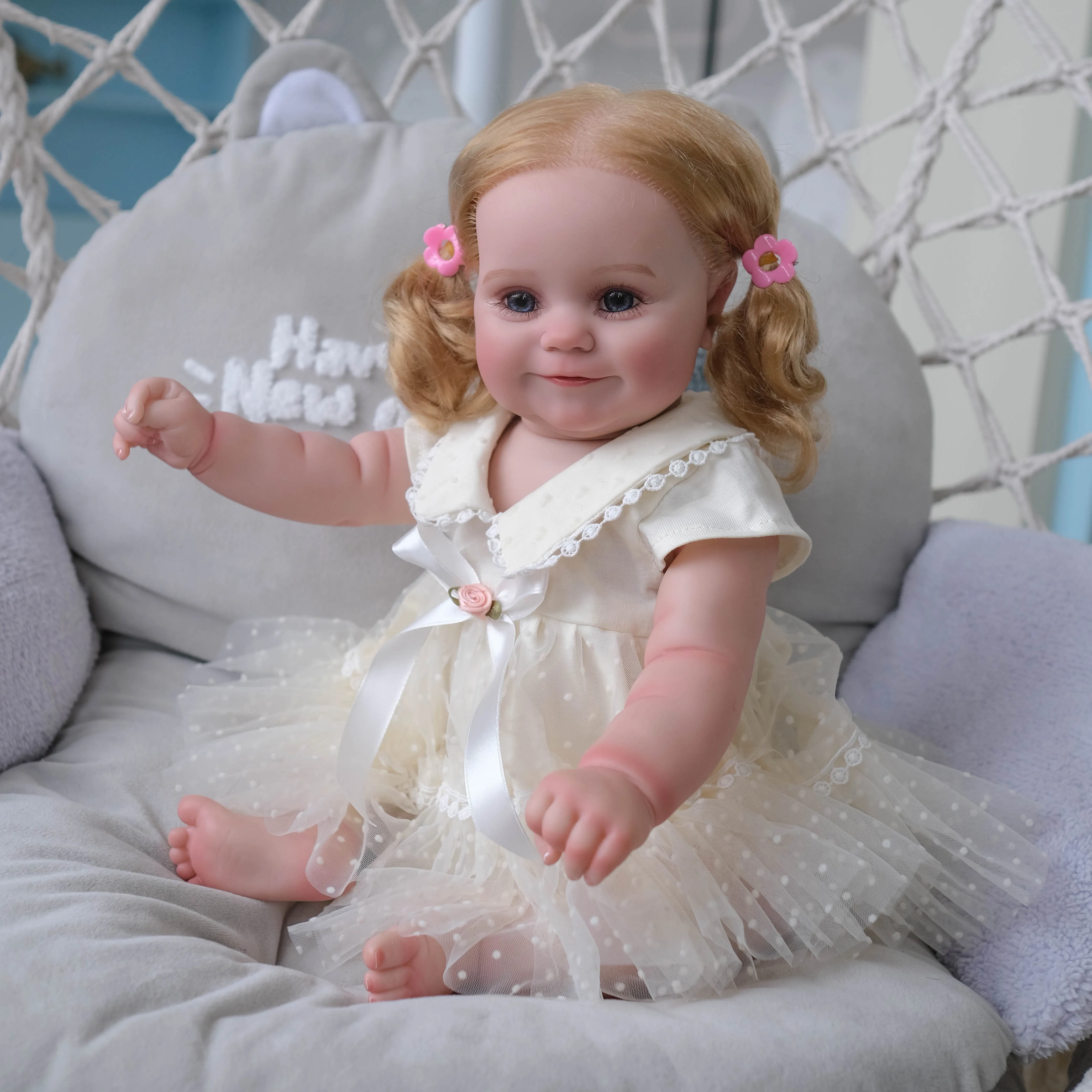 SANDIE 50CM  Maddie Reborn Baby Full Body Silicone Girl Doll Toddler Princess with Blonde Rooted Hair 100% Hand Painted doll