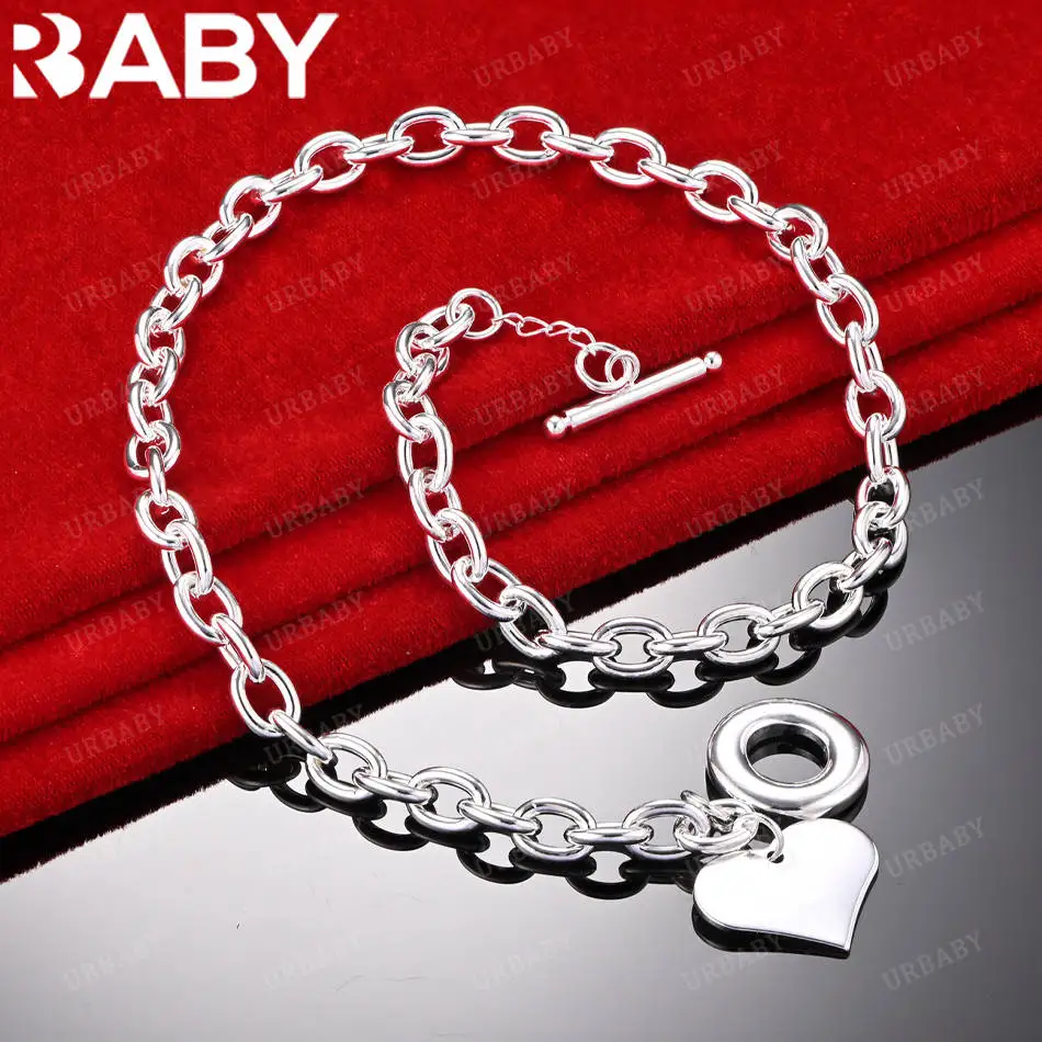 

URBABY 46cm 925 Sterling Silver Heart Chain Necklace For Women Charm Trend Birthday Gifts Fashion Party Fine Jewelry