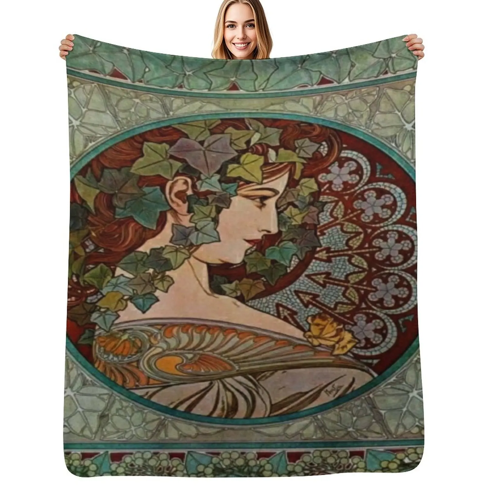 

Alphonse mucha - lvy, 1860 - 1939 Throw Blanket Stain Resistant Cozy Warm Blanket