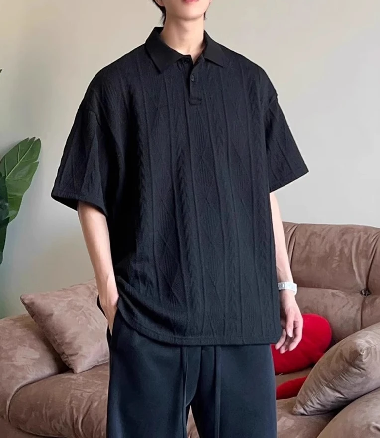Wheat Ear Pattern Jacquard Knitted Short-sleeved Lapel Shirt 2026 Men's Summer Old Money Wind Shoulder T-shirt