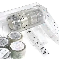 Stereoscopic Silver Stamping Transparent PET Kawaii Washi Tape 3M DIY Hand Tent Tape Sticker Kpop Decorative Stickers Stationery