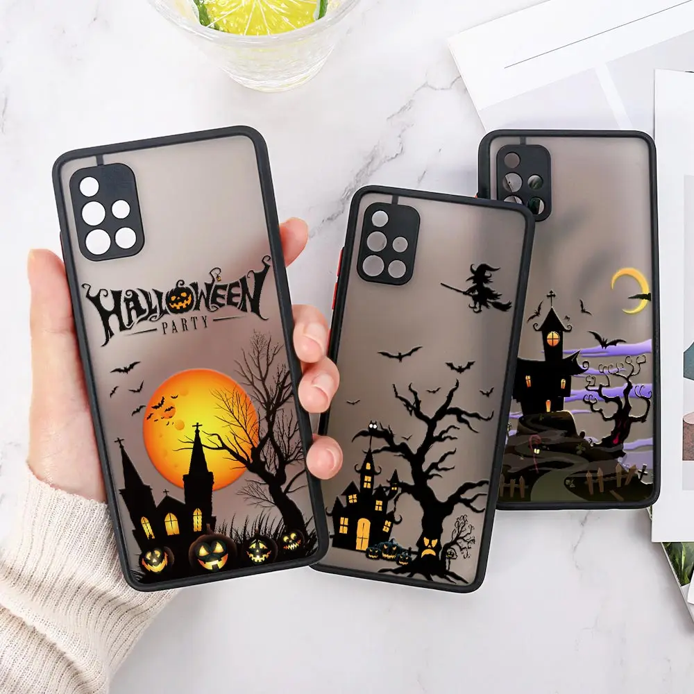 Happy Halloween Castle Bat Witch Galaxy A53 5G Case For Samsung A52 A13 A14 A21S A23 A32 A33 A51 A71 A73 Phone Cases Matte Cover