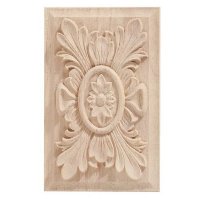 Unpainted Wood Carved Decal Corner Onlay Wooden Appliques for Furniture Wooden Flower Decoration Home Decor Items Decal Floral image 3