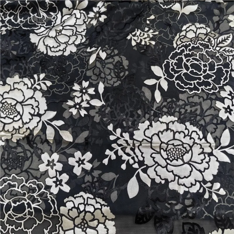 Gaun tidur cheongsam dari kain beludru gauze viscose brokat tenun bermotif cetak berwarna abu-abu tua