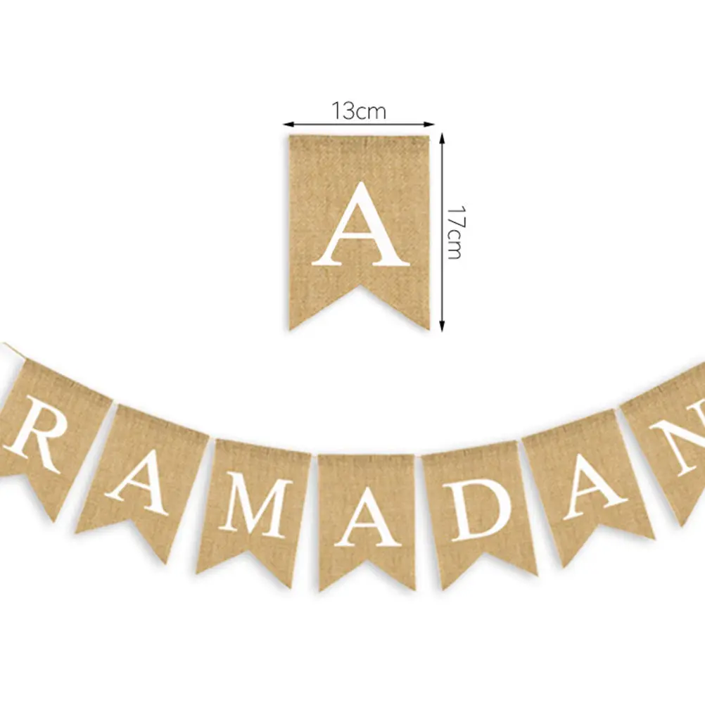 Ramadan Burlap Banner – Eid Celebration Decoration Flag, Rustic Natural Theme Party Bunting for Table Mantel Fireplace - view 5