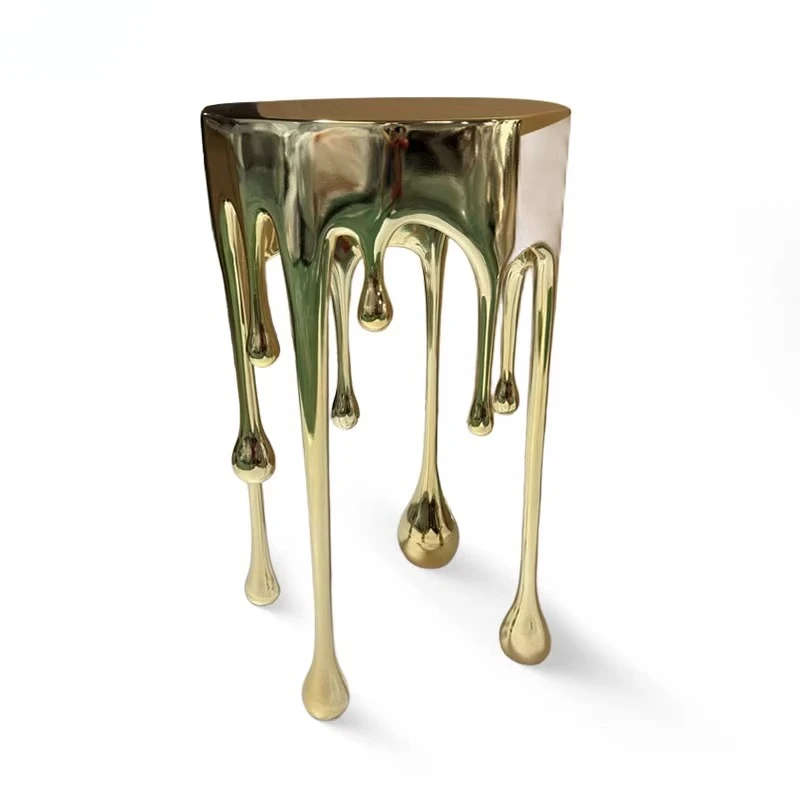 

Nordic designer light luxury fiberglass water drop coffee table brass paint edge table simple entrance table