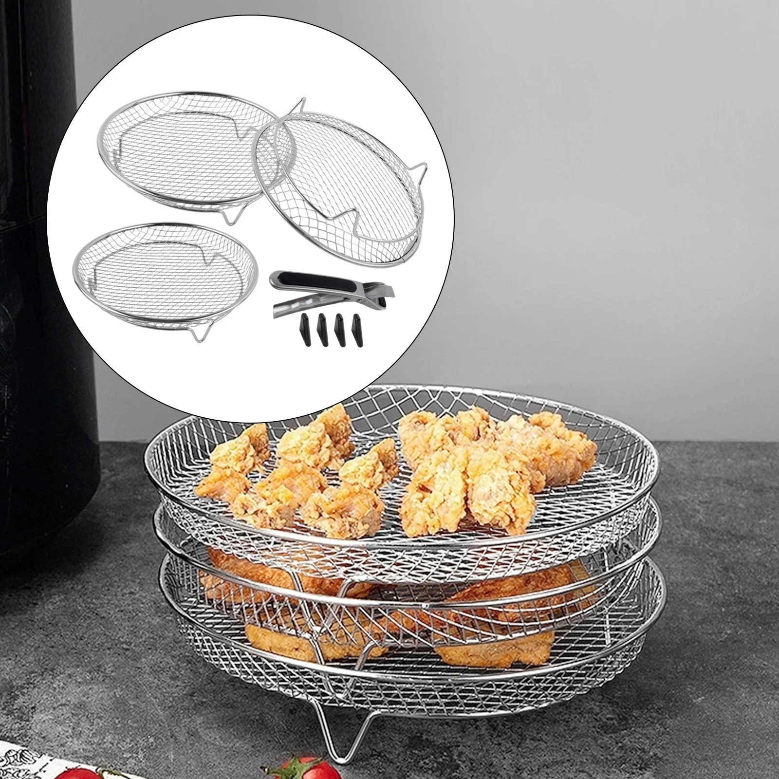

Air Fryer Cooking Tool With Stackable Design Air Fryer Accessories 19.5x13.5x9cm Rectangular Stackable Rack Set