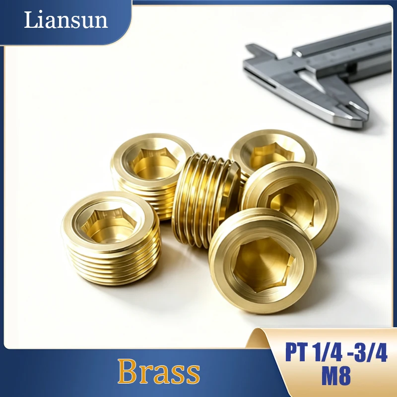 

10-100pcs Brass Internal Hexagonal Thread Plug PT1/16 1/8 1/4 3/8 1/2 3/4 External Thread Brass Pipe End Sealing Plug