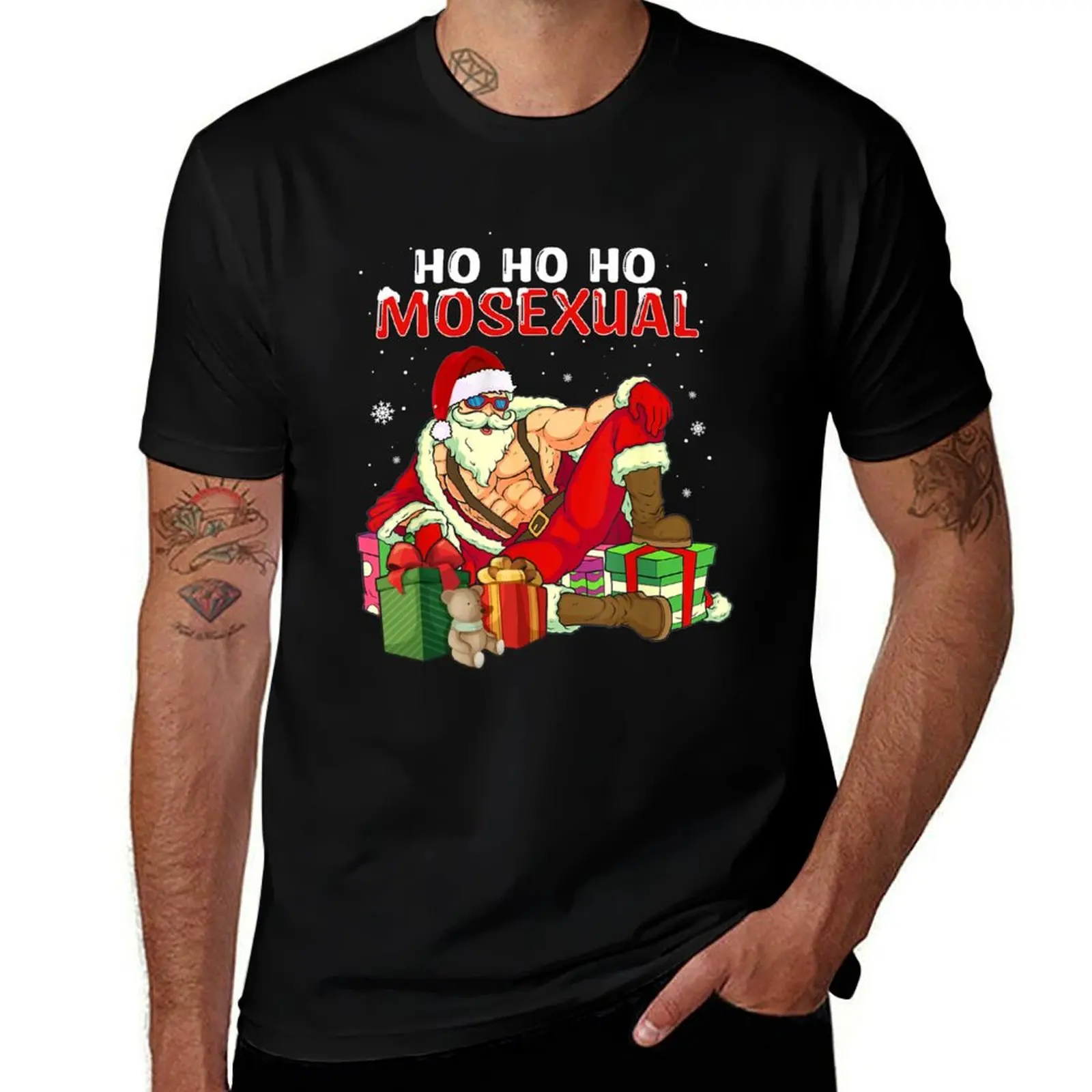 

Ho Ho Ho Mosexual Gay Santa LGBT Funny Gay Pride Christmas T-Shirt man t shirt graphic t shirts for man pack cotton T-Shirt