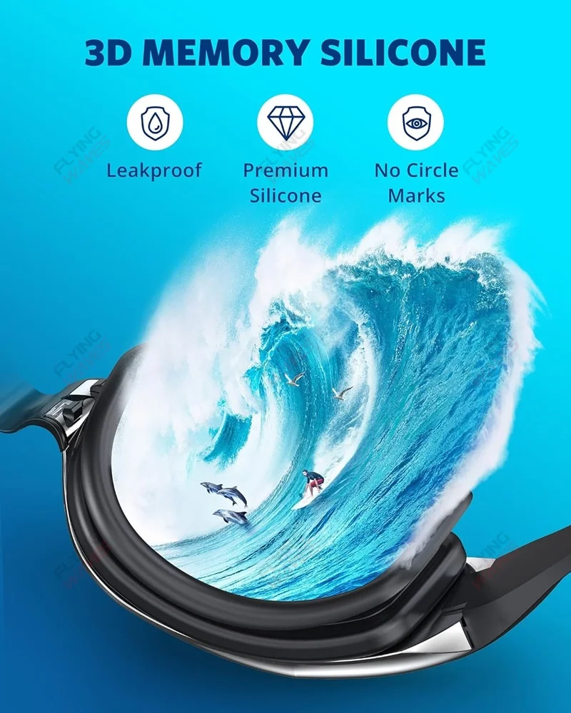 Verstellbare Silikon-Schwimmbrille für Erwachsene und Jugendliche, Herren und Damen, beschlagfrei, UV-Schutz, auslaufsicher, verspiegelte Schwimmbrille, Poolbrille – Detail 4