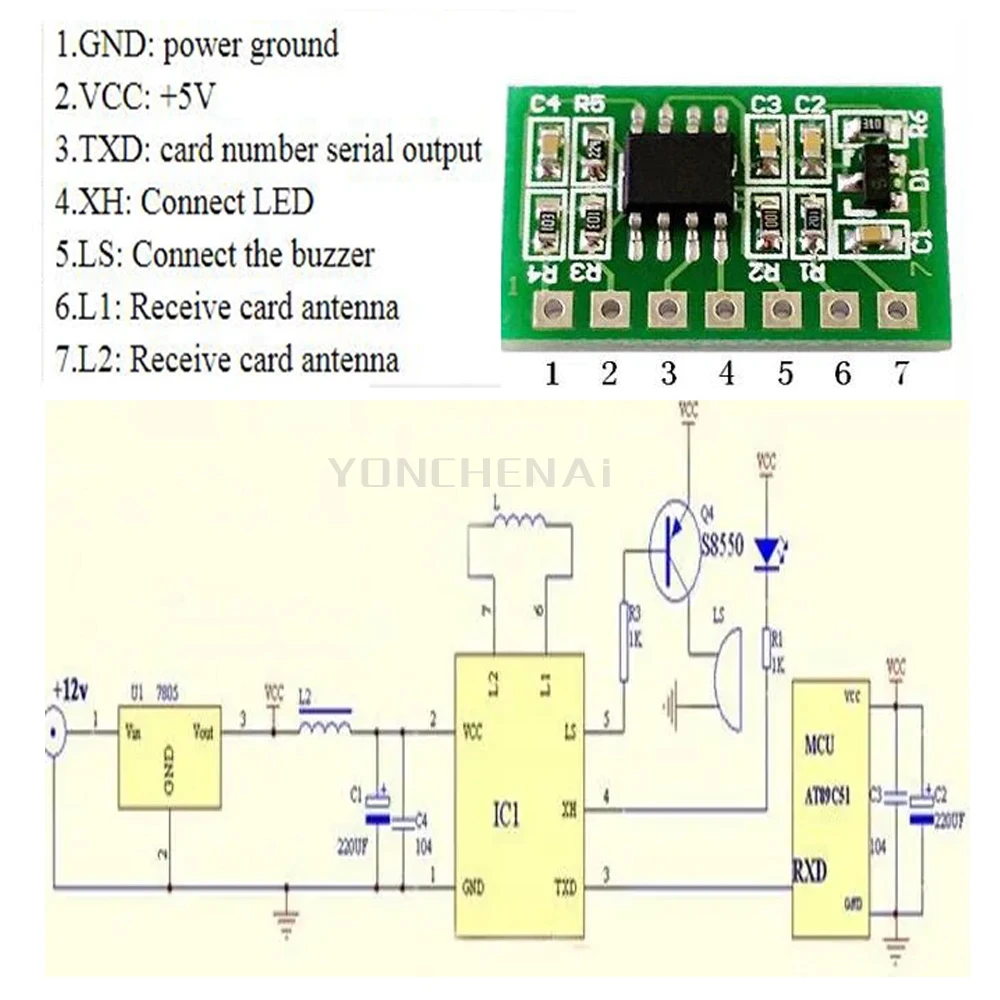 Módulo do leitor de cartão RFID, cartão de leitura, identificação, cartão EM, Wiegand26, saída UART, 125KHz