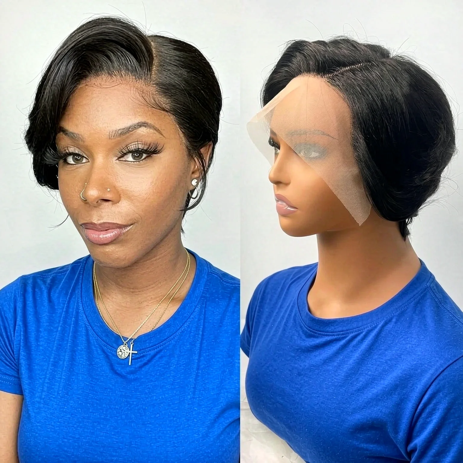 13x4 Lace Front Short Bob Pixie Wig 100% Brazilian Human Hair Pre Plucked Baby Hair Natural Hairline Wig for Black Women