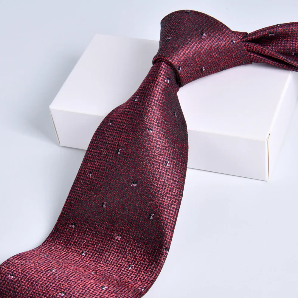 Burgundy Melange Woven Texture Tiny Cross Motif Jacquard Men Necktie 8cm Classic Formal Business Office Interview Suit Gravata