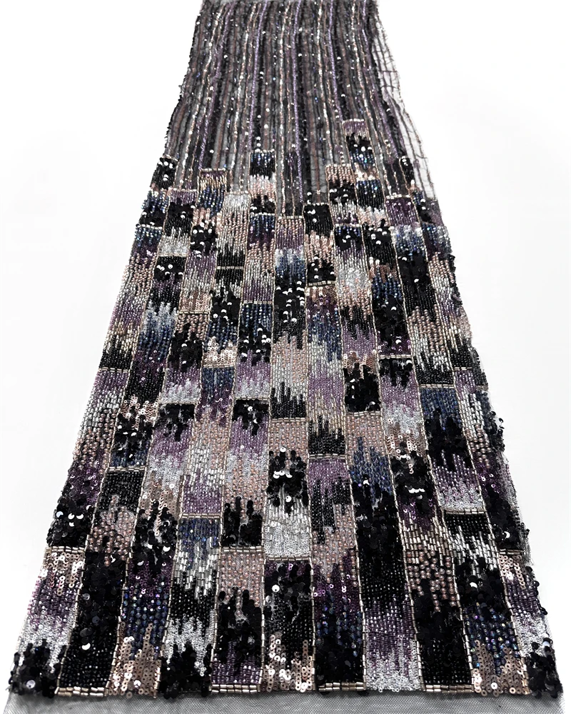 Luxury Sequin Beaded African Mesh Lace Fabric 5 Yards Tulle for Wedding Dresses Embroidery Sewing Nigerian Style