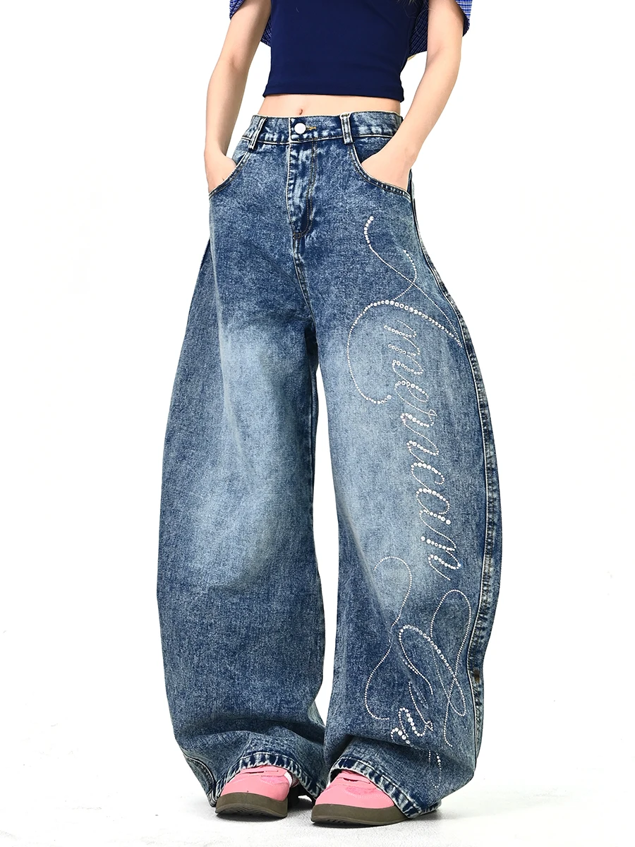 

Джинсы Waed Denim с широкими штанинами, свободного кроя, женские, весенняя новинка, американский уличный стиль, устойчивые к разрывам и порезам