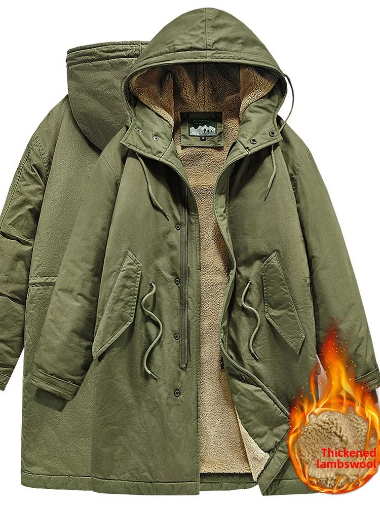 

Американская ретро-парка M5 для мужчин, удлиненная ветровка, хлопковая куртка с капюшоном, модная городская рабочая одежда