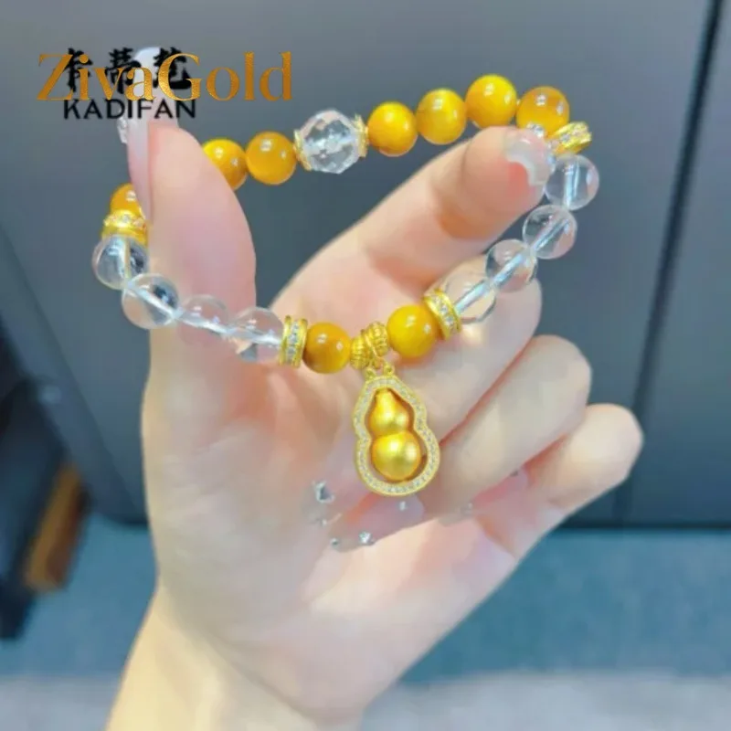 

Браслет ZivaGold 9999 из настоящего золота 24K с вращающимся элементом, инкрустированный бриллиантами, с камнем тигровый глаз и белыми кристаллами, женский, модный, ретро, 2024