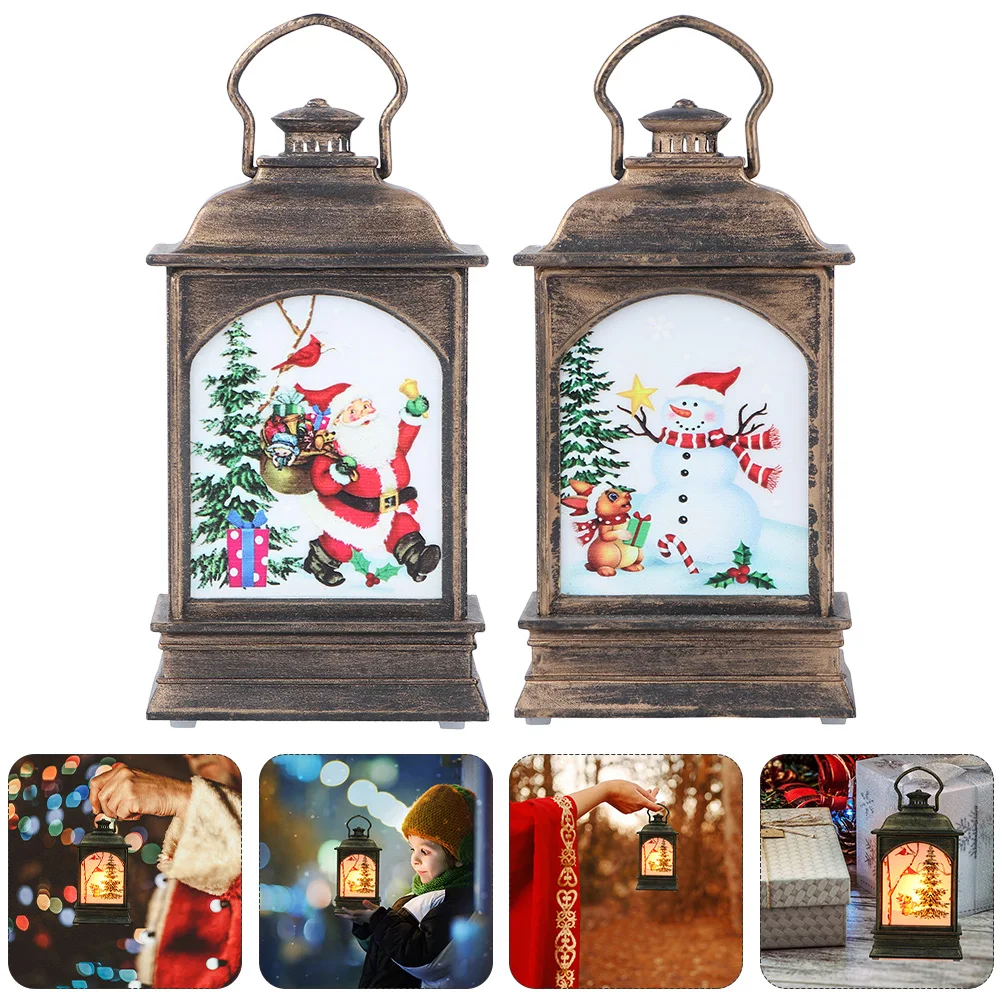 2 Pcs Retro Decor Glowing Night Light Lighting Decoration Christmas Santa Claus Lamp Adorable Scene