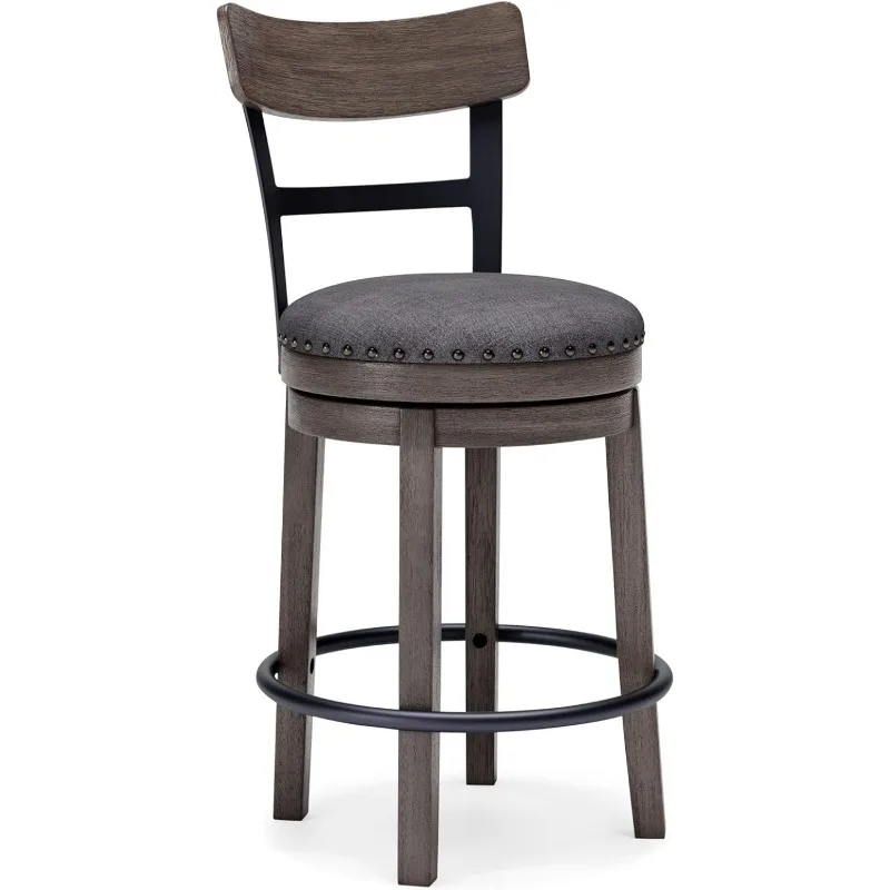 Caitbrook estofados giratória Barstool, Farmhouse Altura Contador, Cinza, 24"