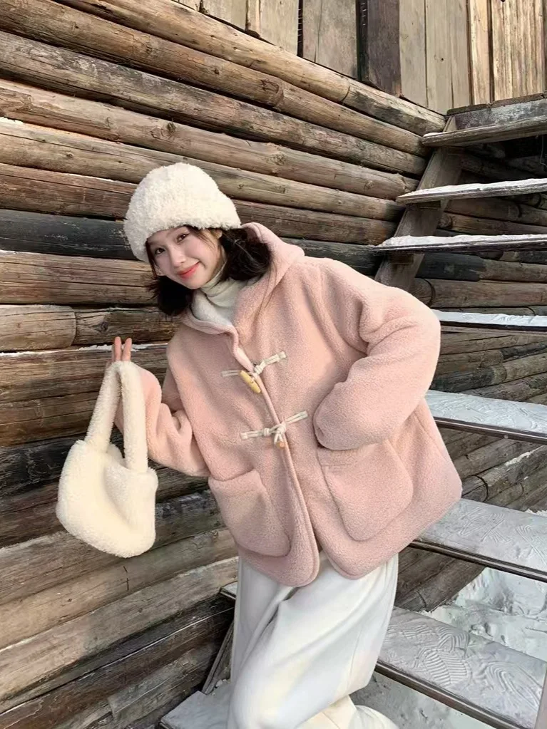 

Lamb Wool Jacket Woman Thick Letters Printed Words Inscribed Text Marked Alphabet Impressed Characters Stamped Symbols Embossed