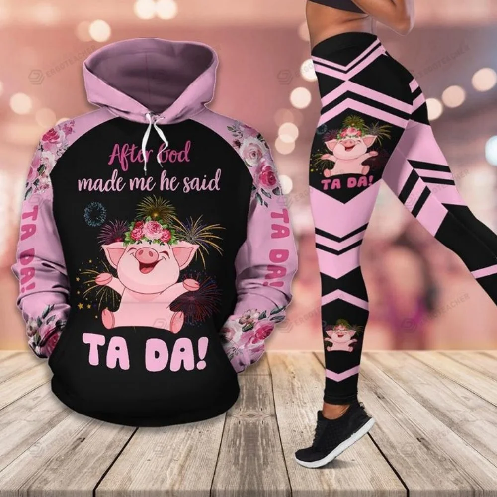 2025 New Personalized Street Fashion 3D Printing Cute Pig Girl Sweater Set - Hoodies - Funny Fashion Sweatshirts Leggings Sexy O