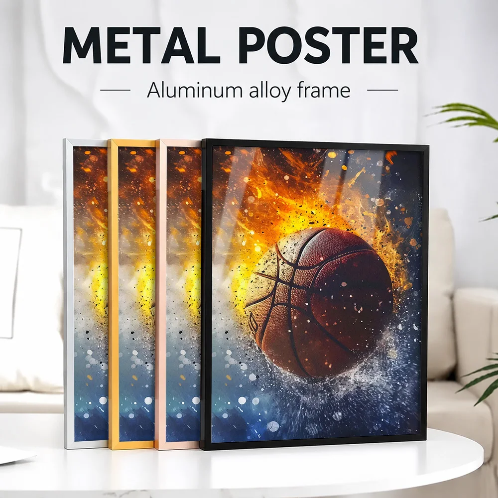 Basketball Sport Framed Metal Print Customized Photo Energetic Match Style Wall Art For Living Room And Office Birthday Gift