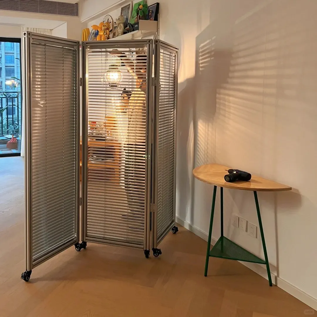 Industrial style aluminum profile movable folding shutter screen living room entrance partition coffee shop decorative floor