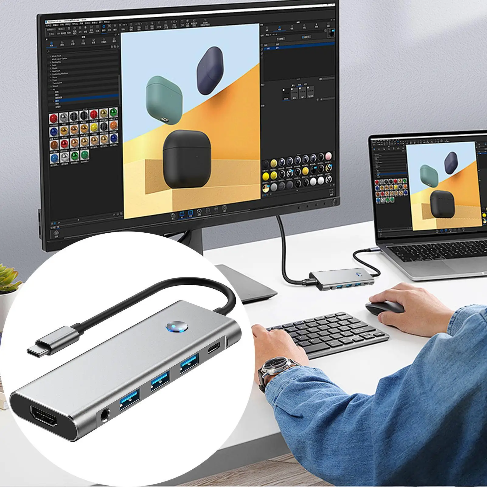 

Портативный USB-концентратор C, портативный адаптер USB C, многопортовая адаптер для передачи данных, станция Expande для презентаторов, профессионалов, техники