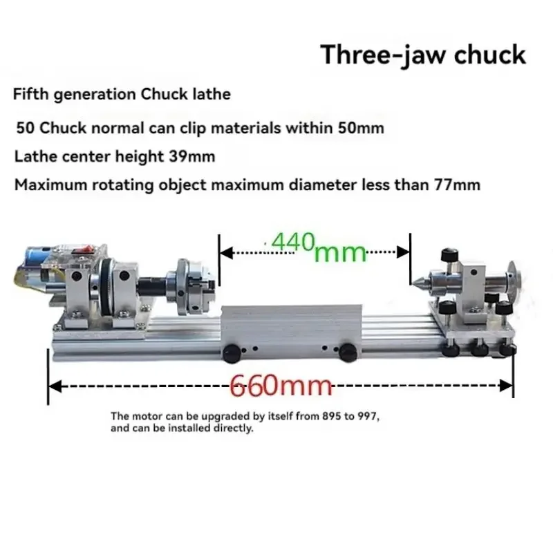 Mini Transmission Chuck Hand Woodworking Lathe Double Output Shaft 7-speed Speed Adjustment Precision Grinding and Polishing