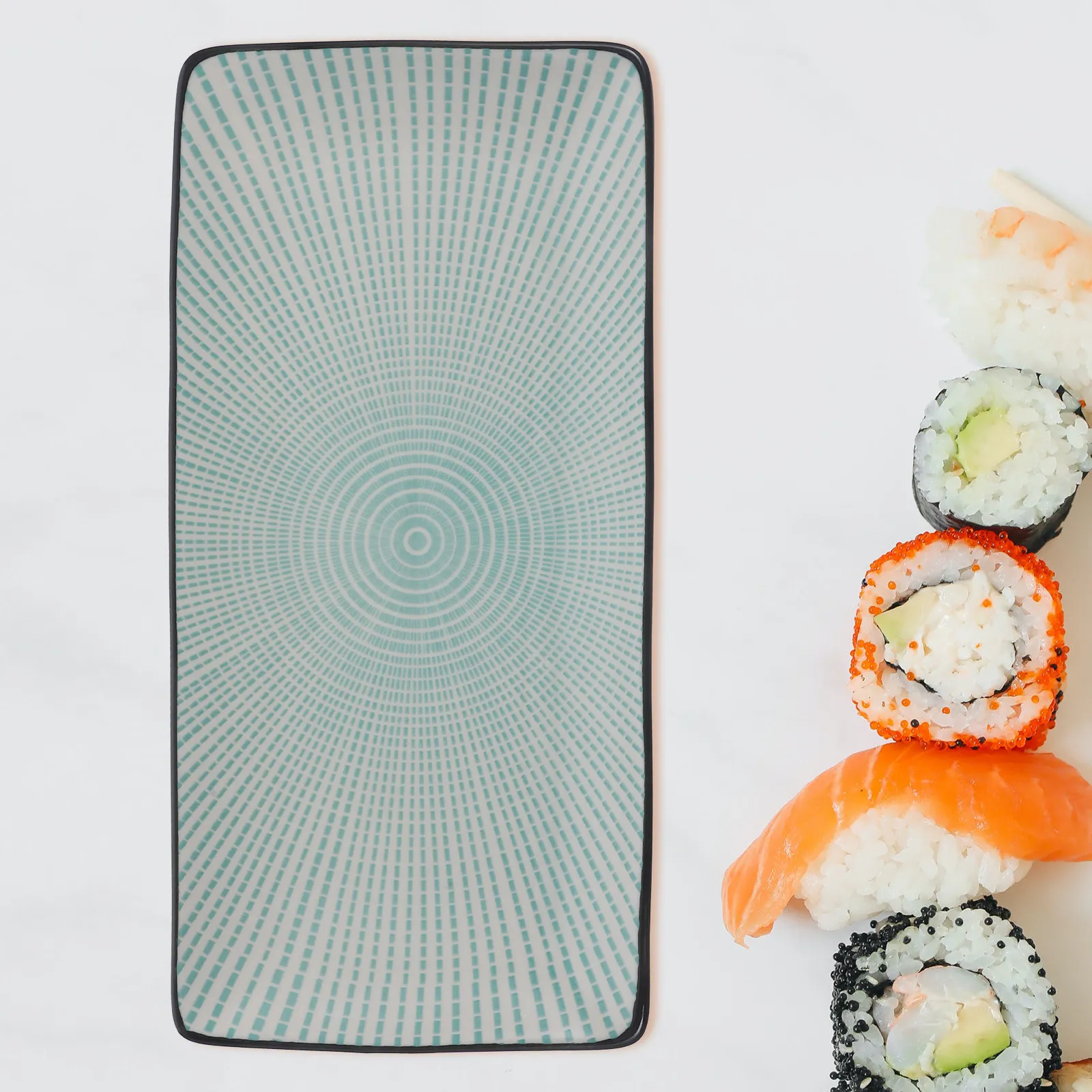 1 Stück Rechteckige Keramik-Sushi-Platte mit Glatter Oberfläche, Leicht zu Reinigen, für Sushi, Onigiri, Desserts und Snacks