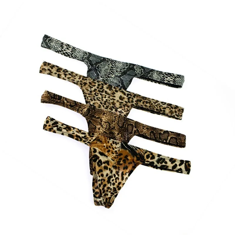 New Men's Panties Leopard Pattern Serpentine Snake Pattern Underwear Bugle Pouch Thong Low Waist Homme Sexy Swimsuit Lingerie