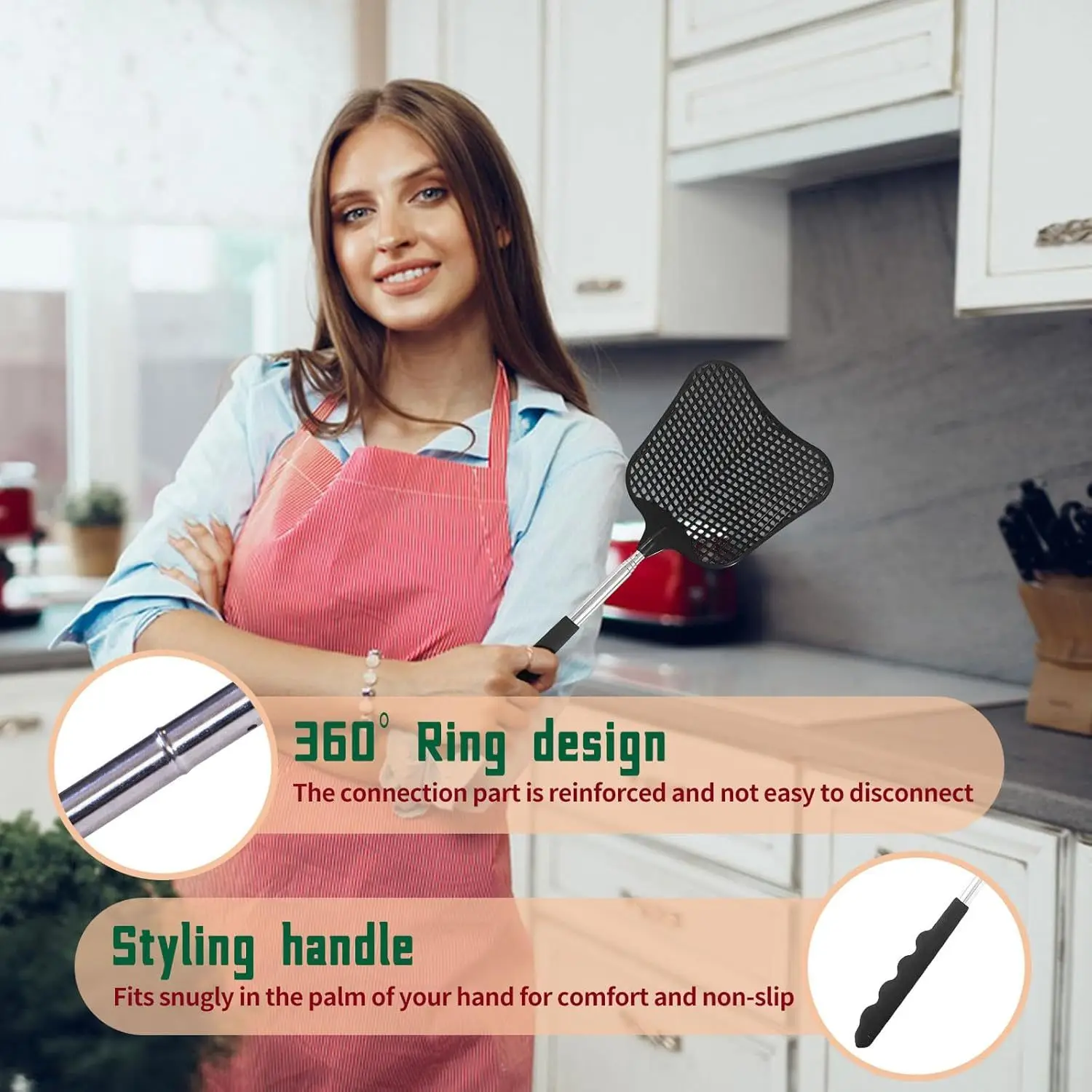 2PCS Black Fly Swatters, Durable Telescopic Stainless Steel Handle Bug Zapper Racket