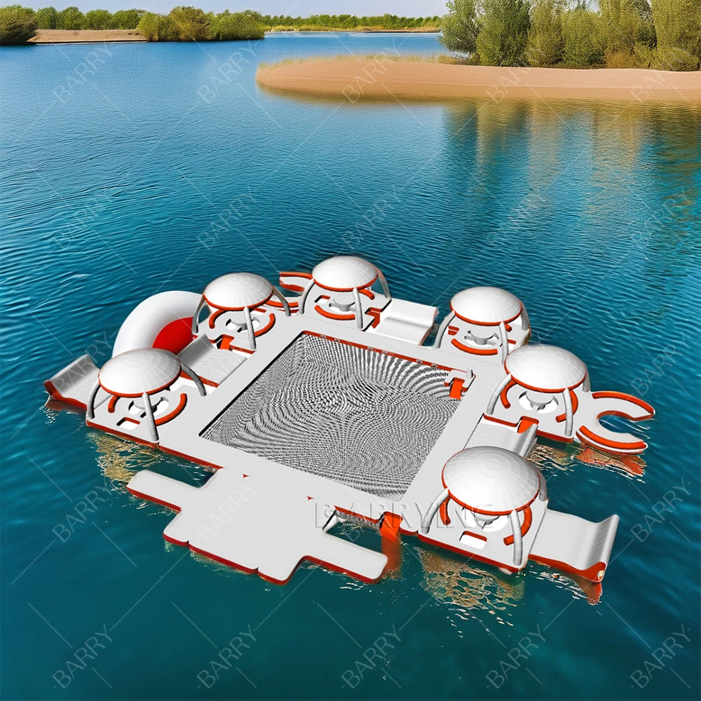 

New Design Inflatable Swim Iisland Floating Lounge Floating Raft Inflatable Foil Water Jet Ski Dock Floats Platform With Tent