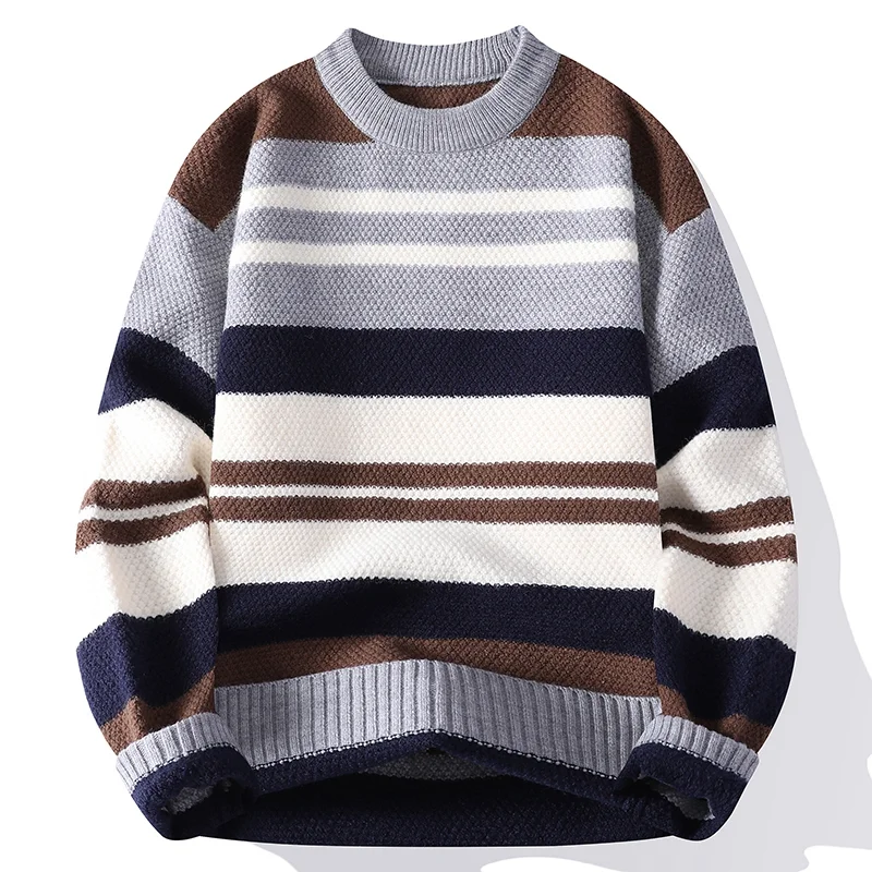 

Pullover Knitted Sweater Contrast Striped Loose Sweater Men's Top