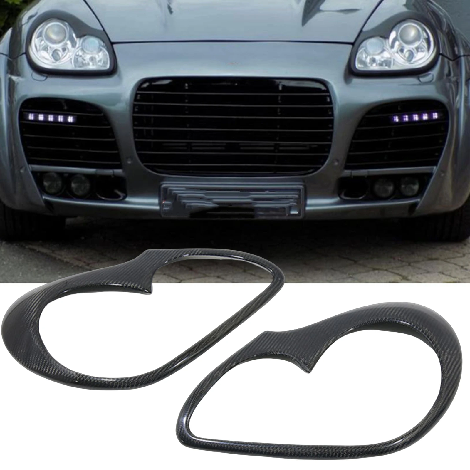 

For Porsche Cayenne 955 2002-2007 Headlight Eyebrow Headlamp Eyelid Trim Carbon Fiber Front Head Light Lamp Cover Brow Sticker