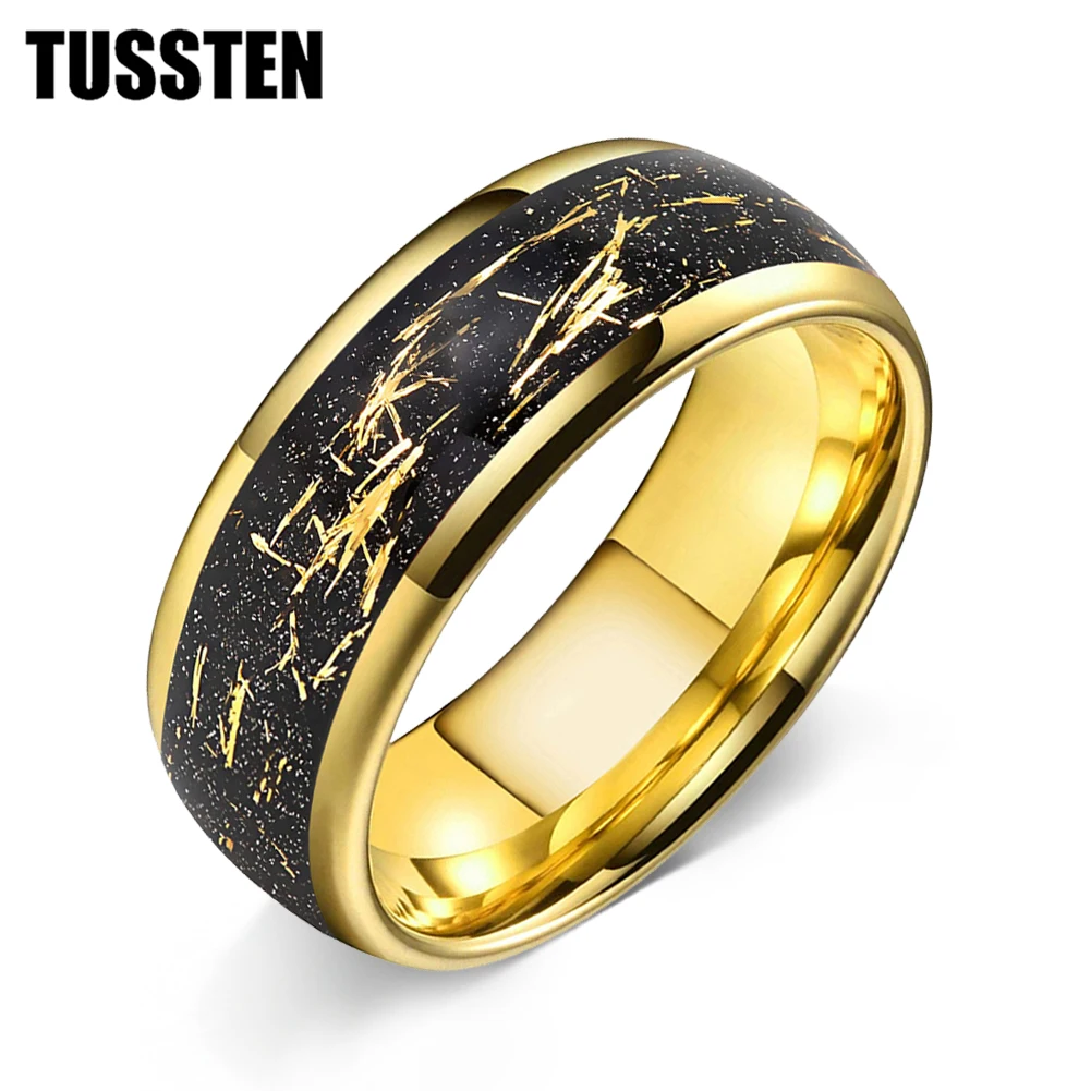 

TUSSTEN 4/6/8mm Tungsten Carbide Steel Ring Black Inlaid Gold Color Foil Wedding Ring for Men and Women Jewelry Wholesale