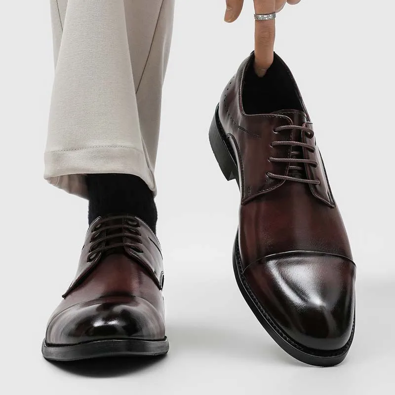 

Мужские кожаные туфли в ретро-британском стиле, роскошные, ручной работы, дышащие, осенние, модные, элегантные, черные, для свадьбы и торжественных мероприятий.