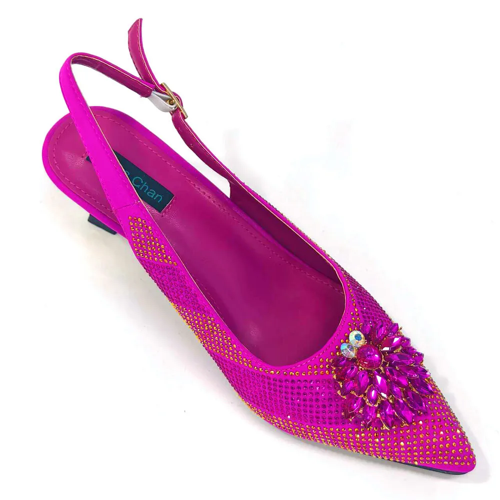 Italian Shoes and Bags Matching Set 2024 Nigerian Heel Party for Women Fuchsia Colour Italian Design Wedding INS Design