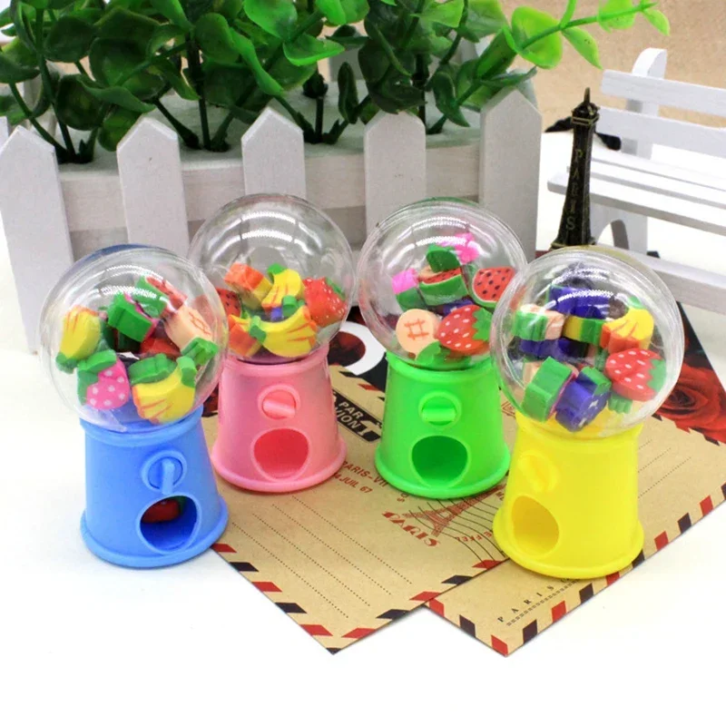 12pcs Kawaii Gashapon Machine Mini Erasers Cute Rubber Pencil Erasers Stationery Kid Toys Gift Correction Tool Office Supplies