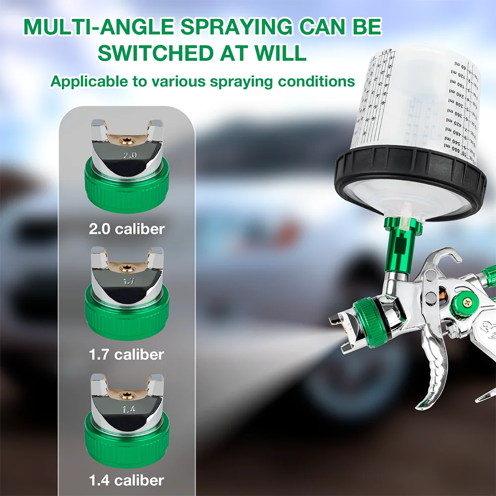 1.4mm 1.7mm 2.0mm Professional HVLP Spray Gun Home Automatic Paint Spray Gun Tool, 600ml No Clean Disposable Measuring Cup 10pcs