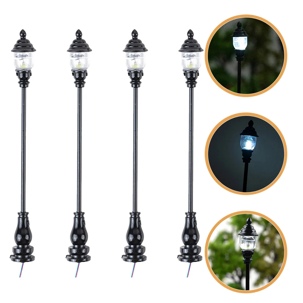 

4 Pcs Model Garden Light Lamp Miniature Decor House Lamppost Stainless Steel Plus Abs Yard