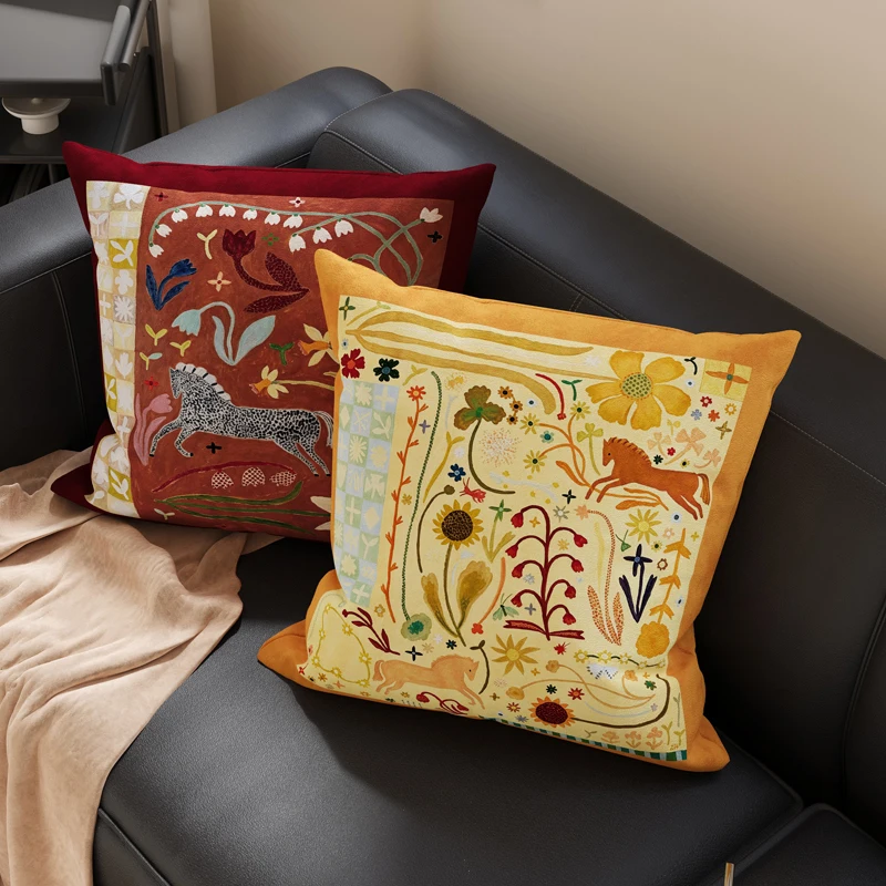 Retro Style Pillowcase for Living Room Sofa Backrest Pad with Core High-End Feeling Bedroom Bed Pillow Homestay Window Pillow